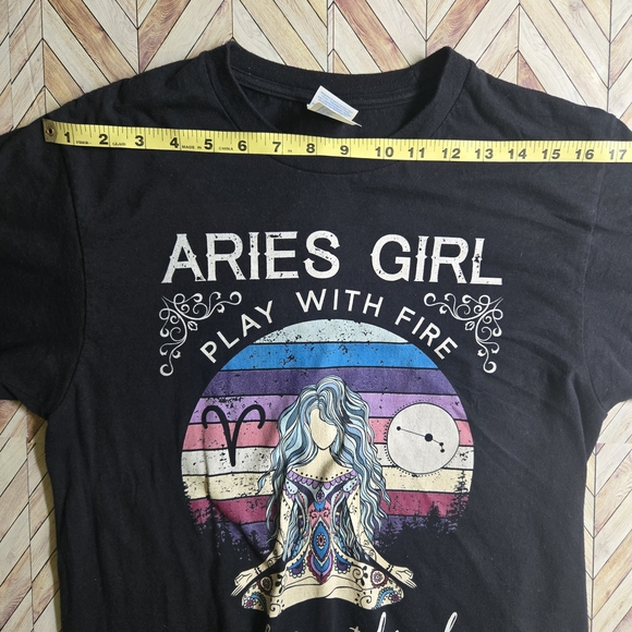 Retro Aries Sign Zodiac T-shirt Womens Birthday Gift Theme Party Black Tee Small - Picture 5 of 12